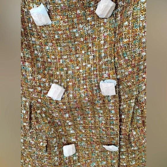 Self-Portrait Gold Tinsel Boucle Off Shoulder Tweed Mini Dress NWT -  threedaughtersproperties.com